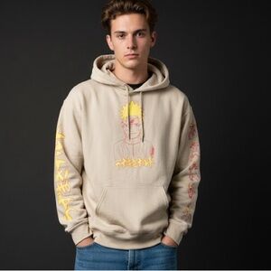 Beige Hoodie with Anime Graphic